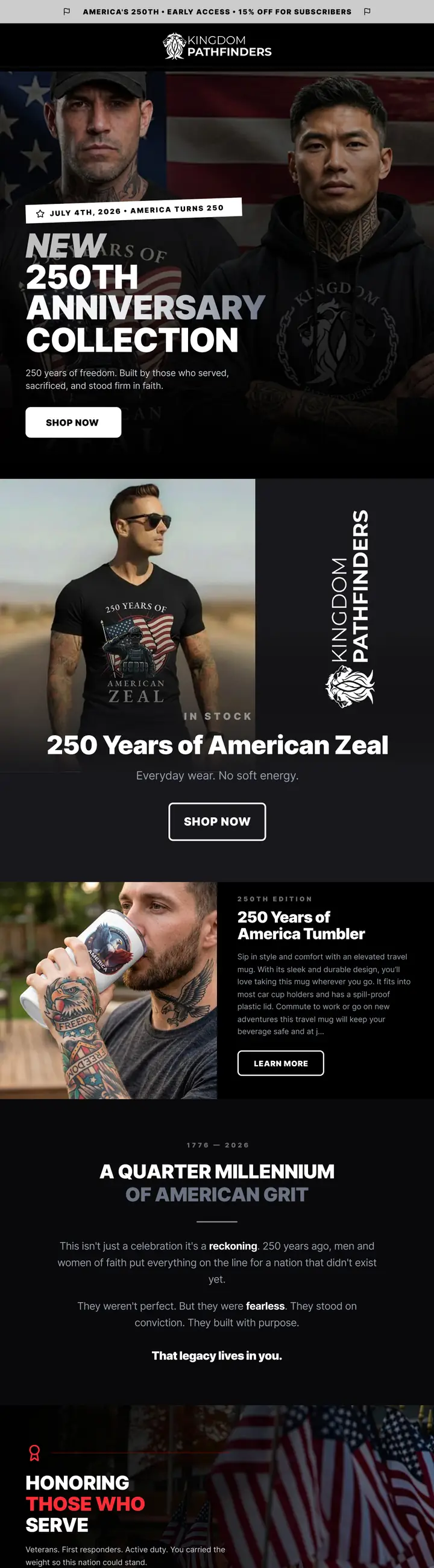 Kingdom Pathfinders — seasonal campaign system for an apparel brand, email 4 of 6