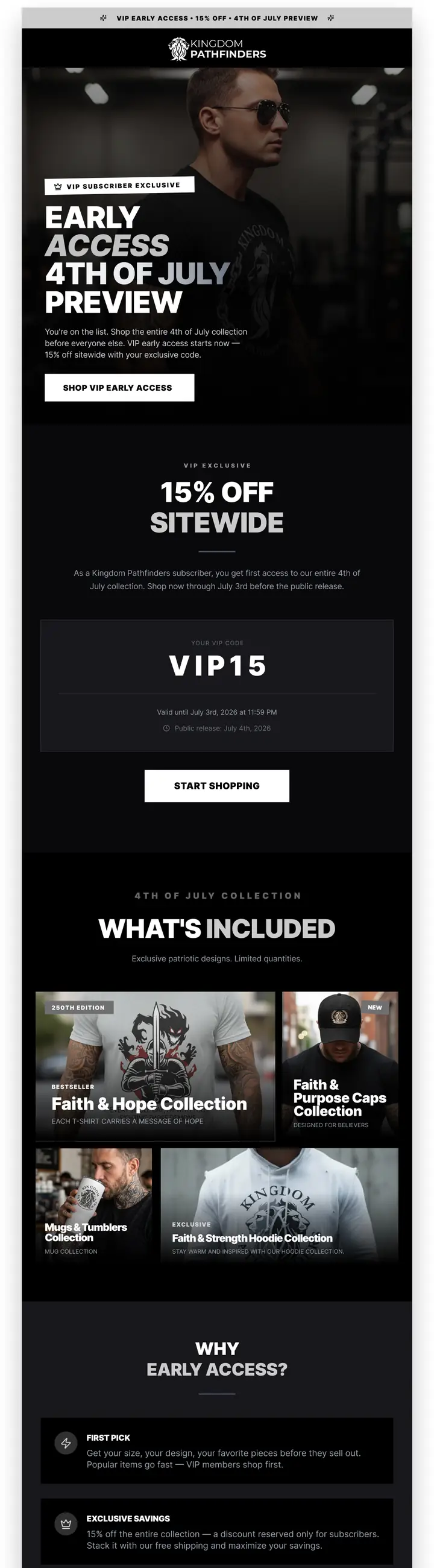 Kingdom Pathfinders — seasonal campaign system for an apparel brand, email 2 of 6