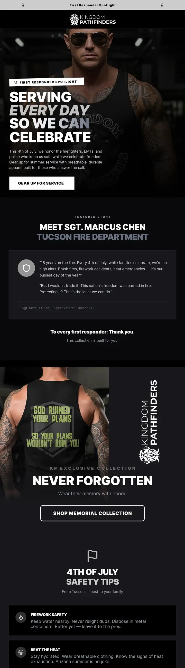 Kingdom Pathfinders — seasonal campaign system for an apparel brand, email 5 of 6